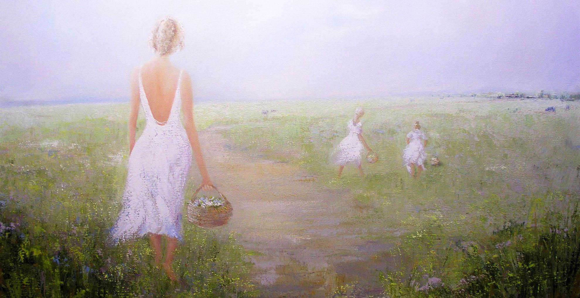 The Flower Pickers original painting by Natalie Dyer fine artist Sunshine Coast Australia